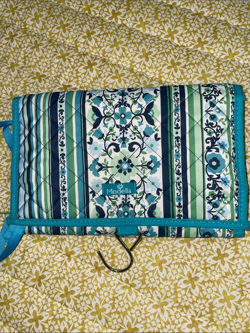 Modella Teal and Aqua Quilted Floral Travel Organizer